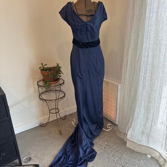 Prada Women’s Small Gown Blue Silk Velvet Evening Dress Pre-Fall 2009 Rare - Picture 2 of 5